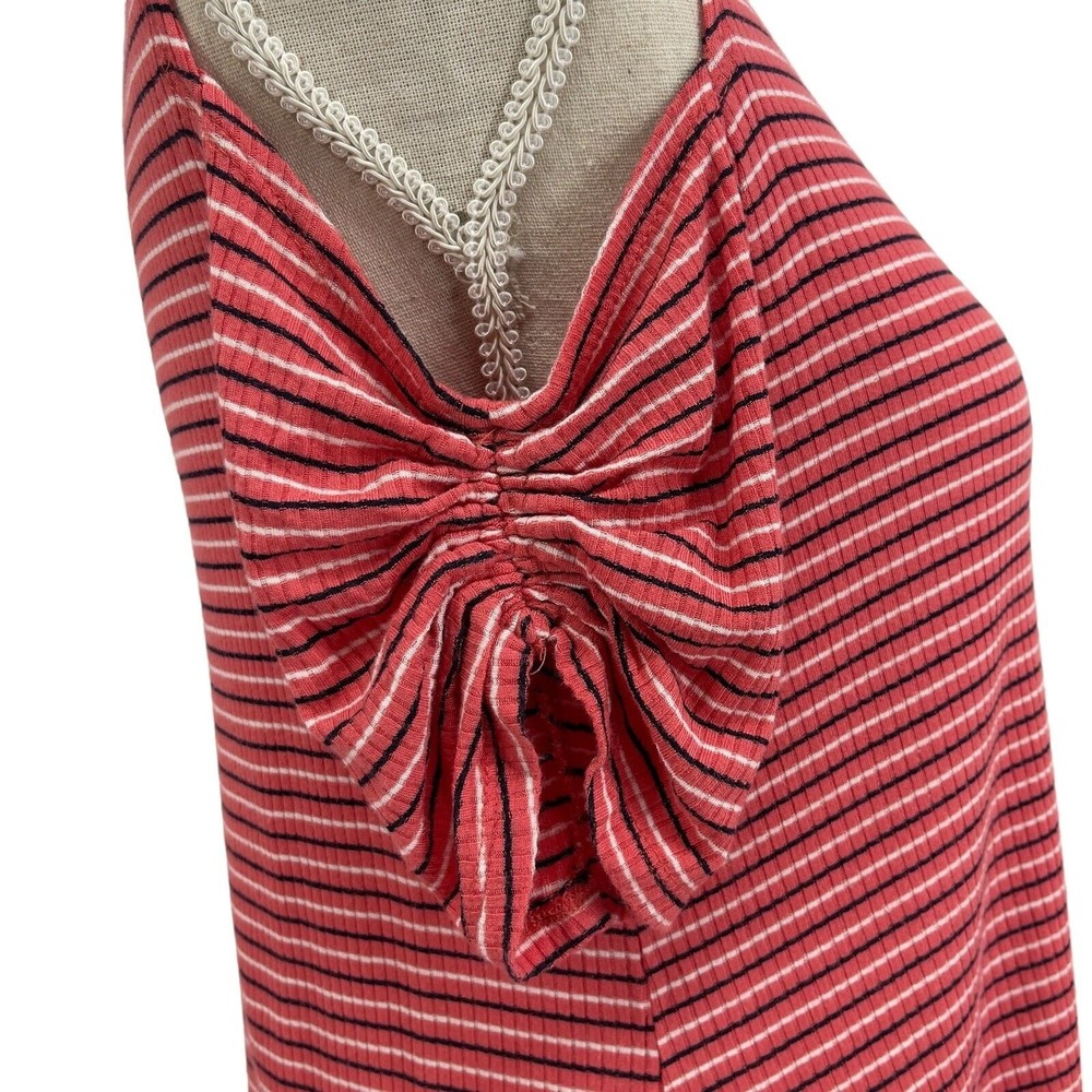 Naif Casual Shirt Womens Short Sleeve Striped Ribbed Knit Cold Shoulder Size M - Picture 5 of 10